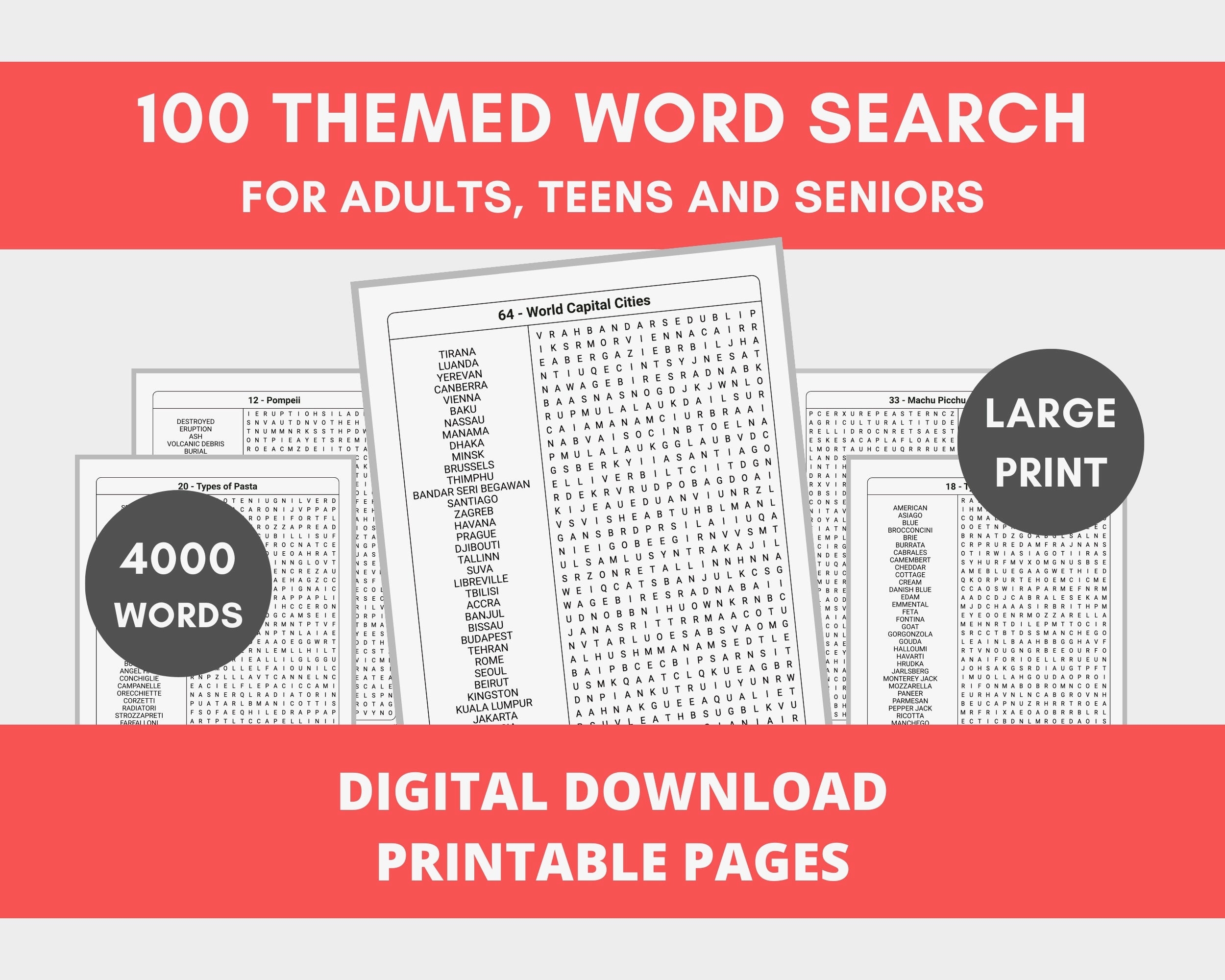 Hard Word Search Printable Adults Large Print Word Search 4000 