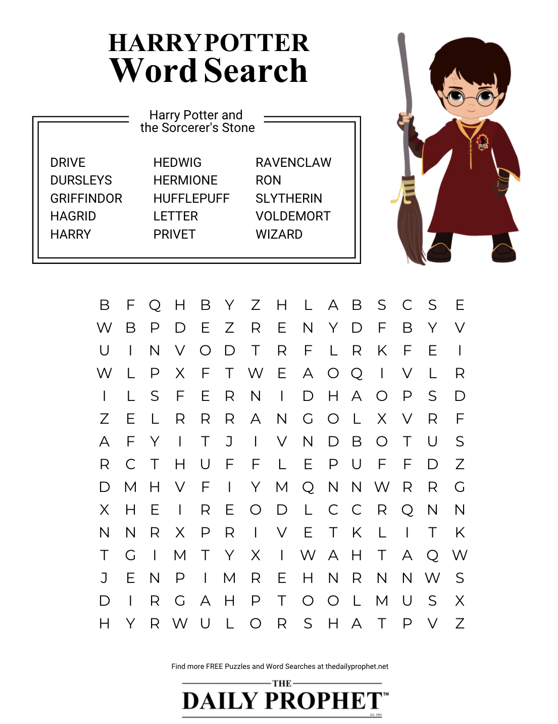 Free Printable Harry Potter Word Search