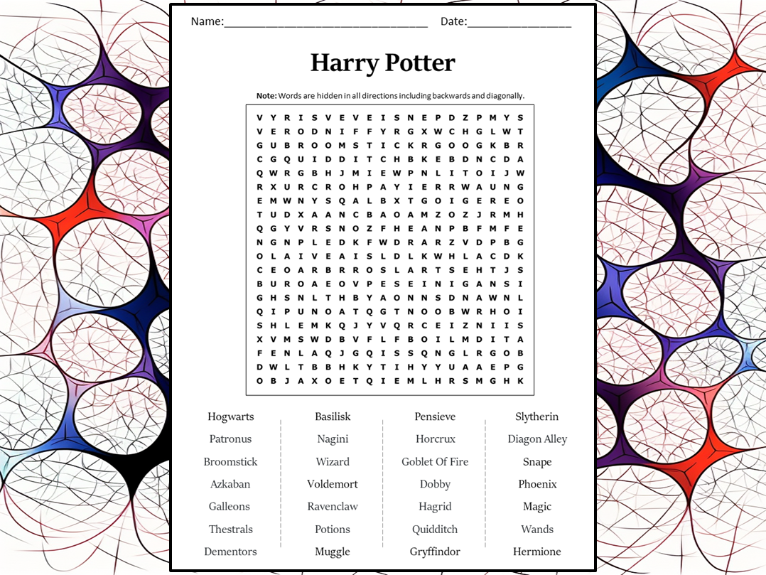 Word Search Printable Harry Potter