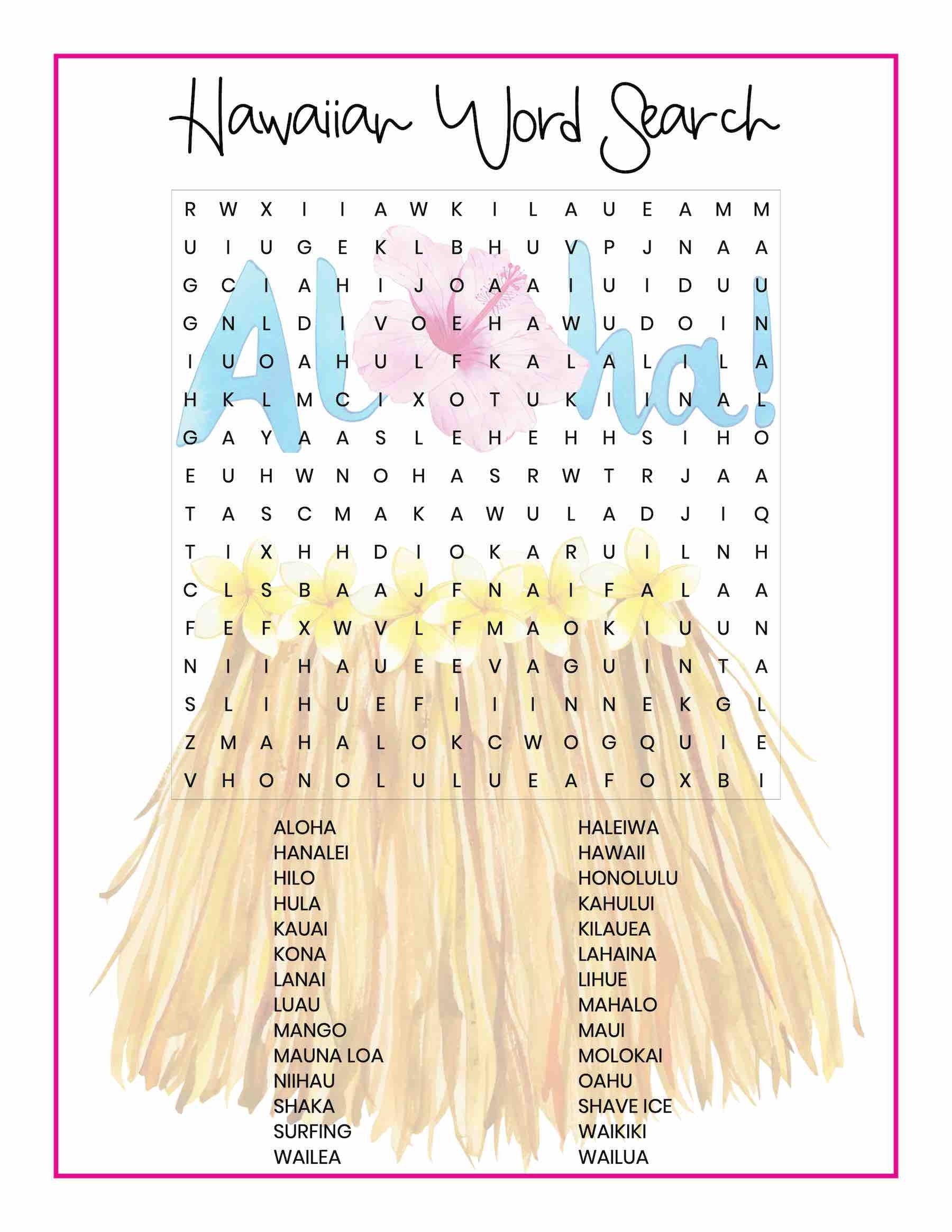 Printable Hawaiian Word Search