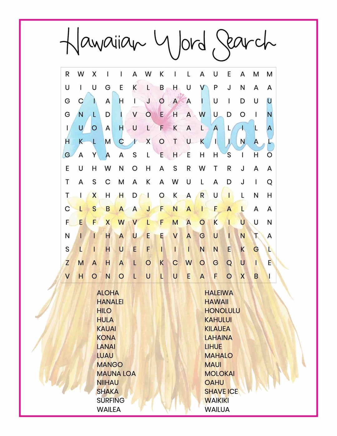 Hawaiian Word Search Printable For Kids Etsy