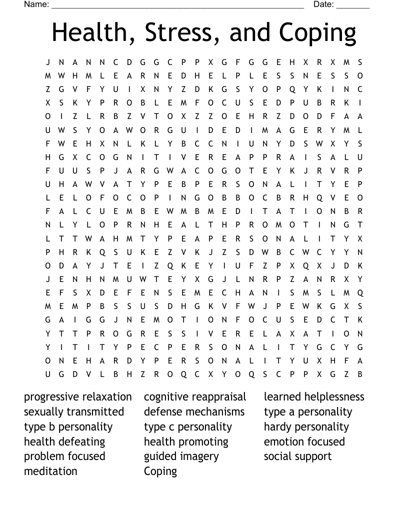 Health Stress And Coping Word Search WordMint
