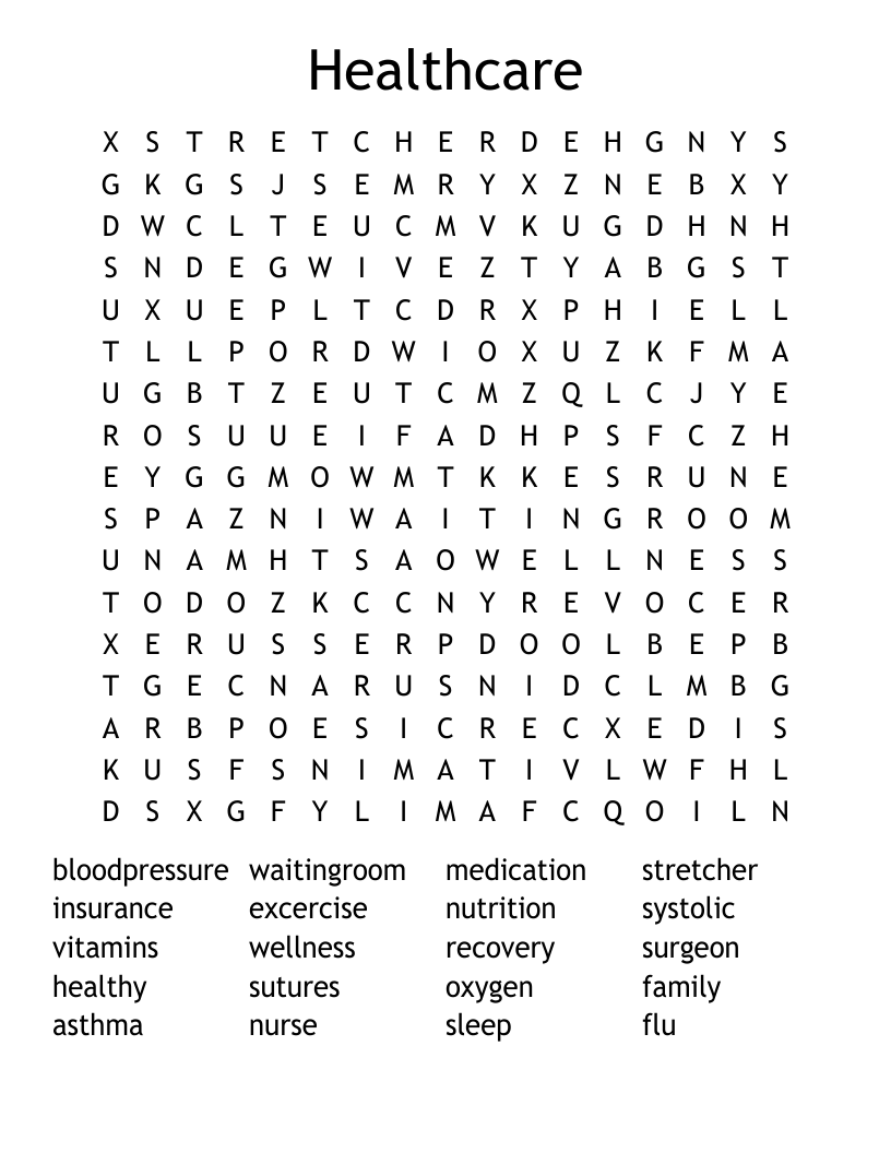 Health Word Search Puzzles Printable
