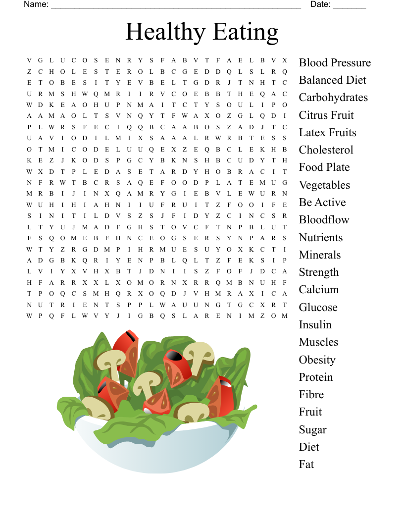 Healthy Eating Word Search Printable