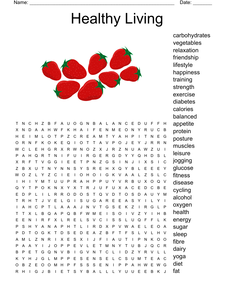 Healthy Living Word Search Printable