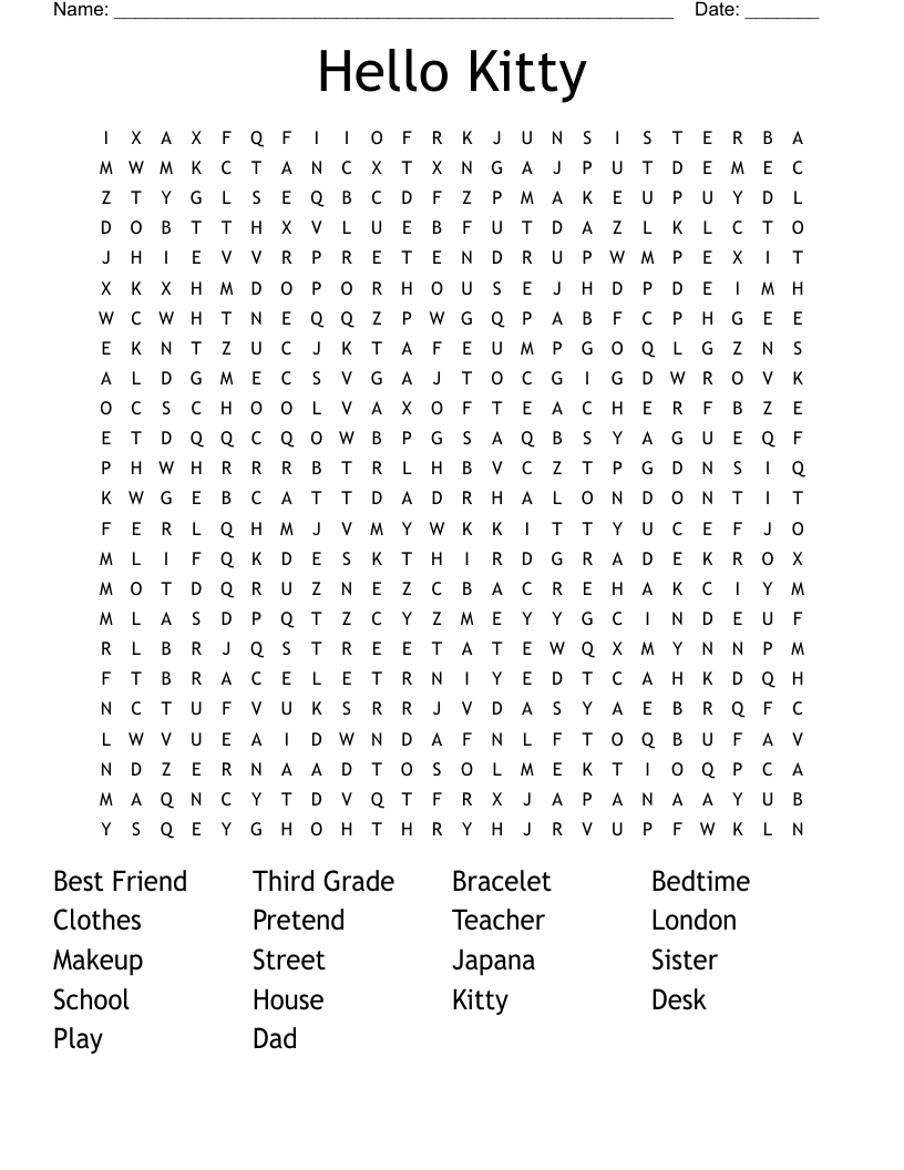 Hello Kitty Word Search WordMint