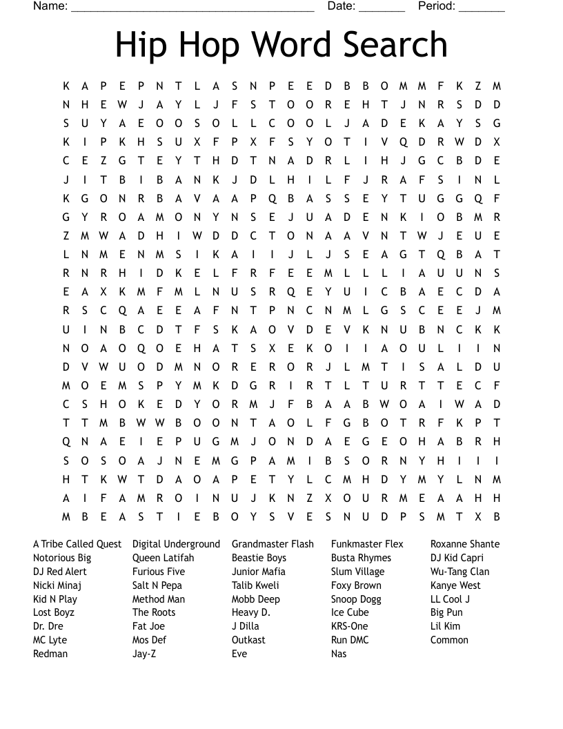 Hip Hop Word Search Printable