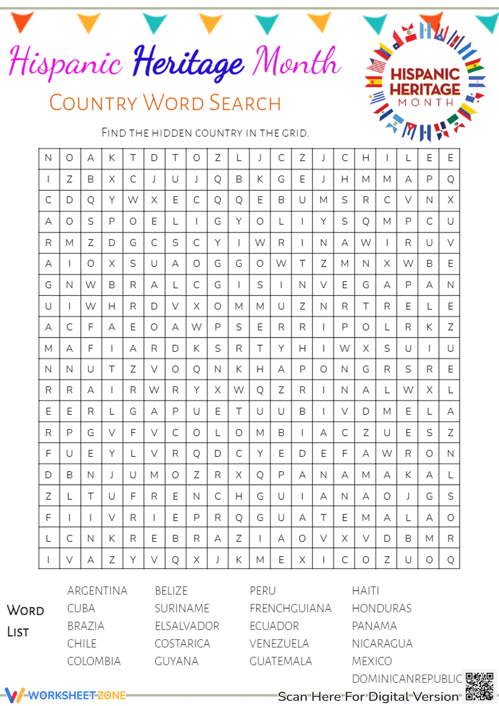 Hispanic Heritage Word Search Free Printable