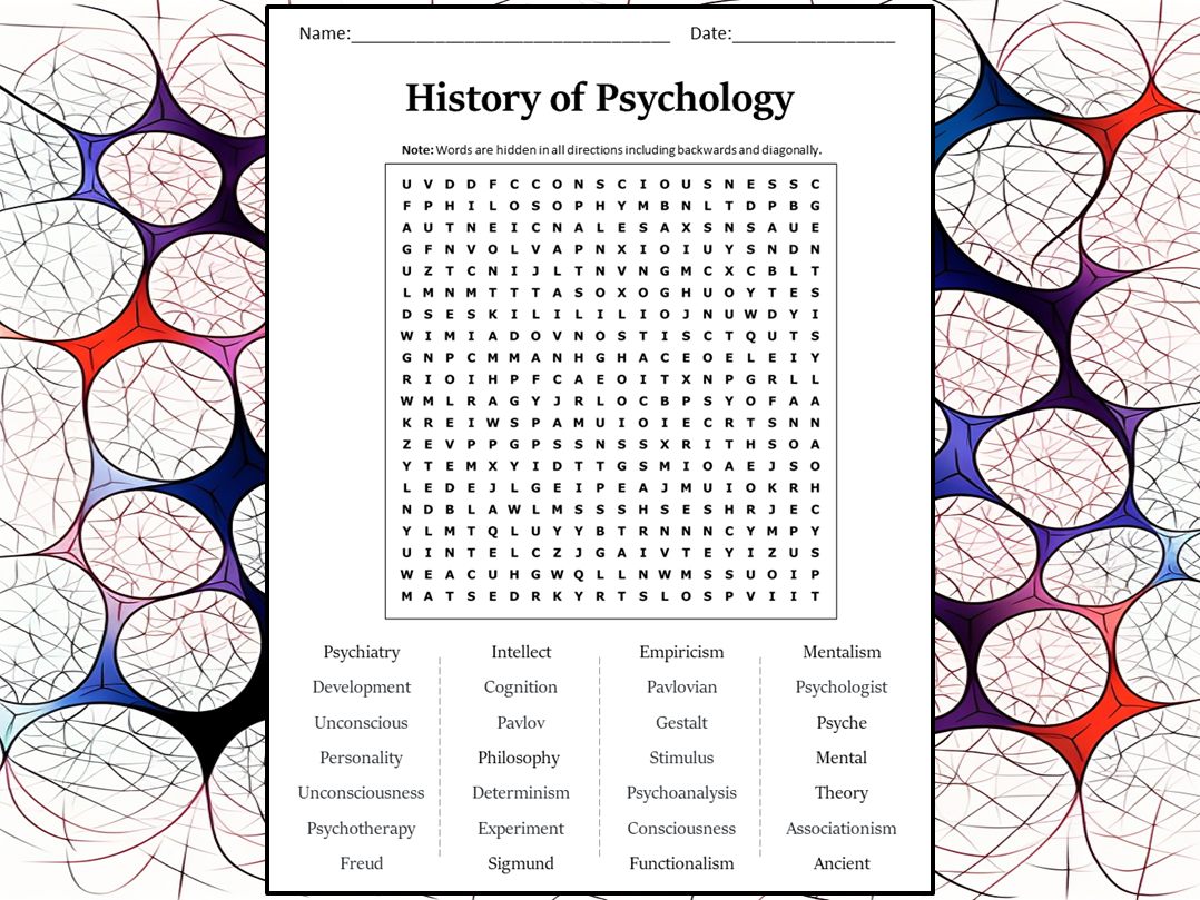 History Of Psychology Word Search Puzzle Worksheet Activity Teaching Resources