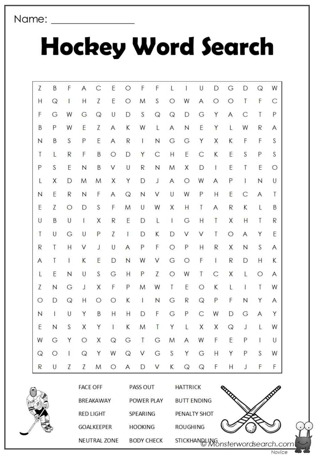 Free Printable Hockey Word Search