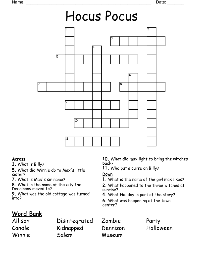 Hocus Pocus Crossword WordMint