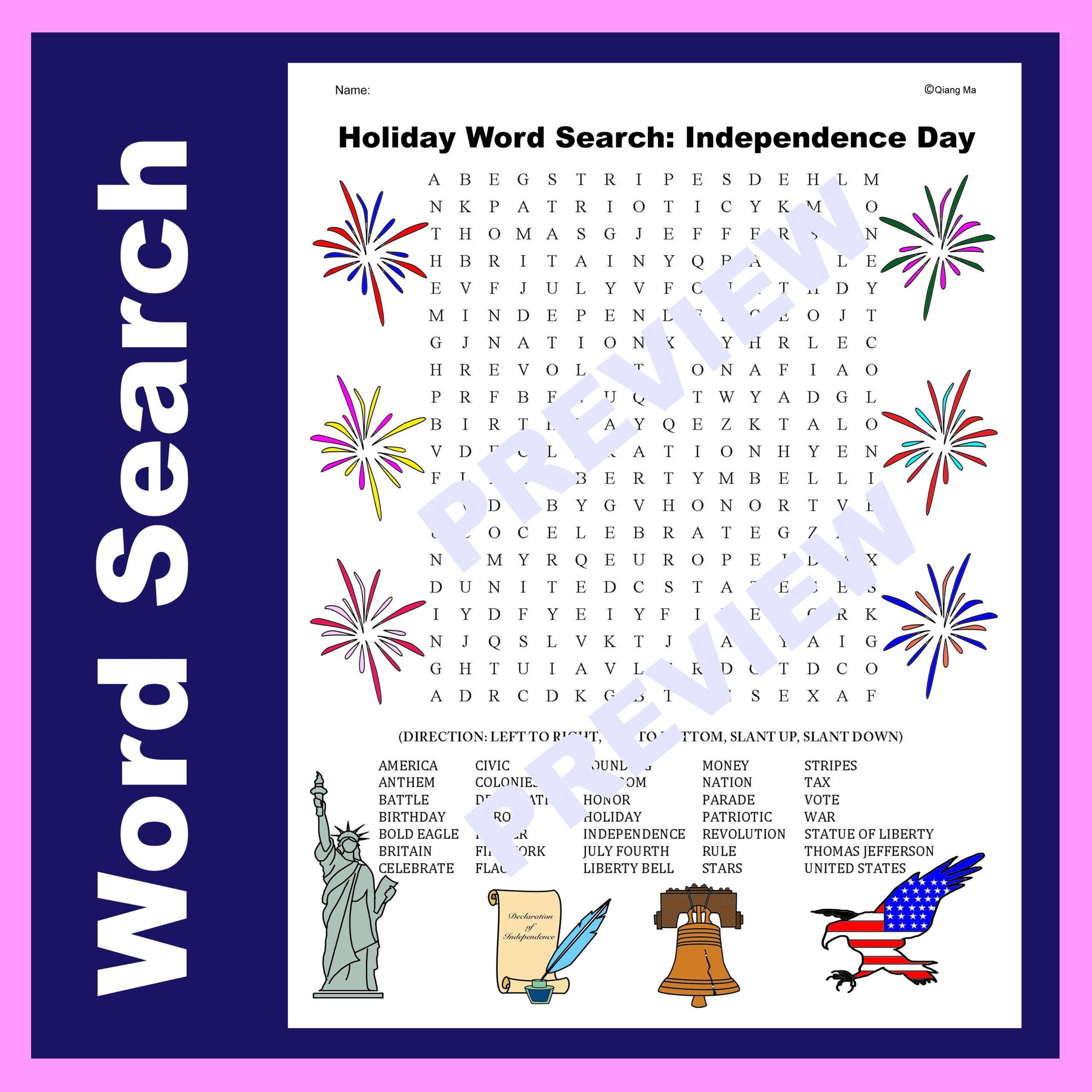 Holiday Word Search Independence Day Classful