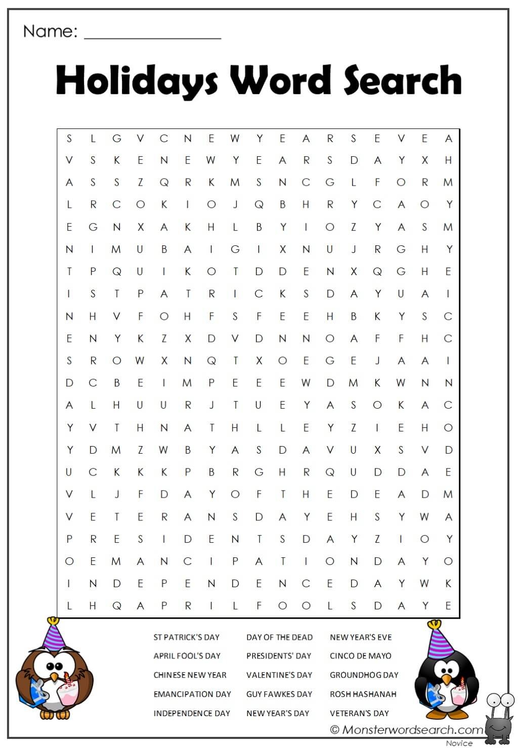 Free Printable Word Searches Holidays