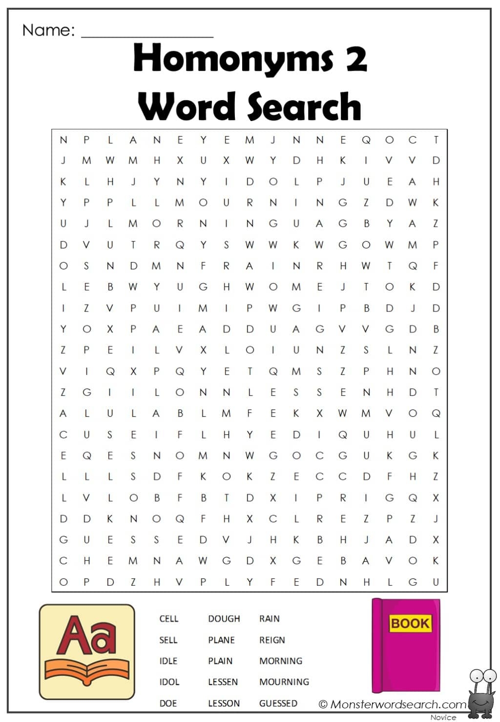 Homonyms 2 Word Search Monster Word Search