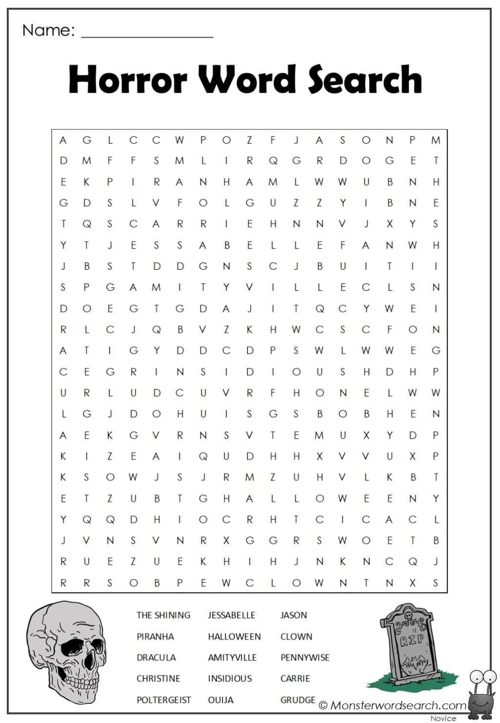 Horror Word Search Printable
