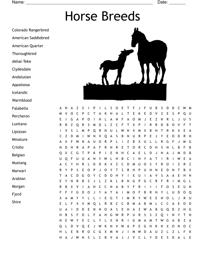Horse Word Search Printable