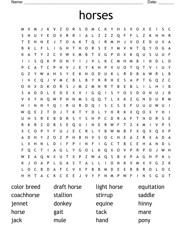 Horse Word Search Printable