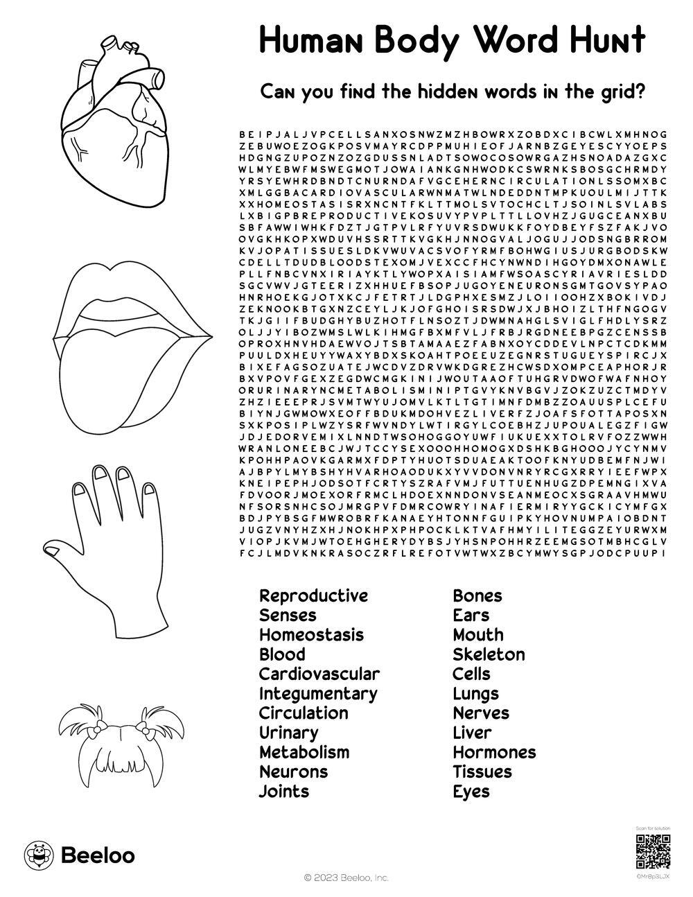 Human Body themed Word Searches Beeloo Printable Crafts And Activities For Kids