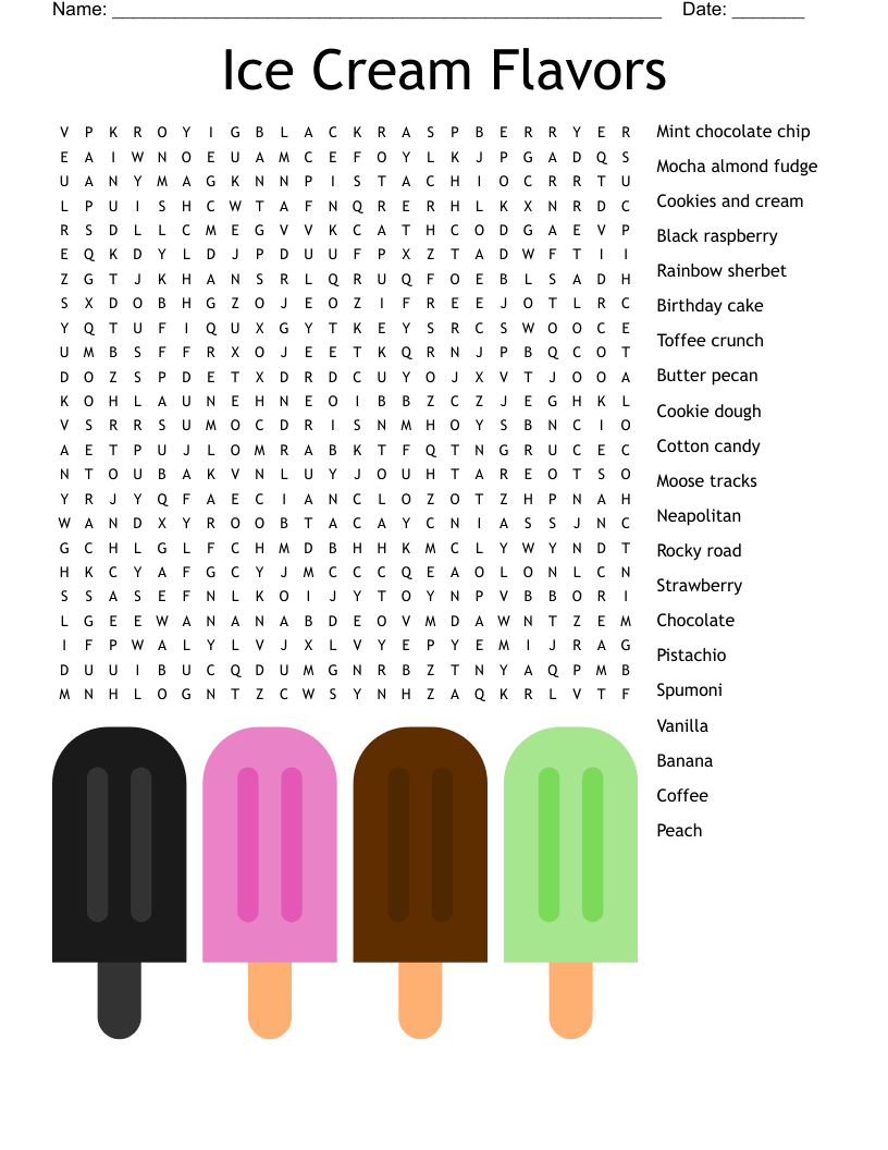 Ice Cream Word Search WordMint