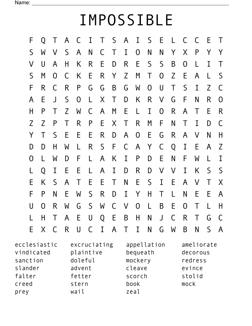 Impossible Word Search Printable