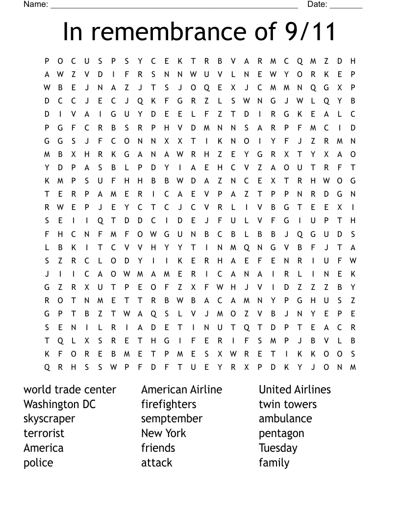 9 11 Word Search Printable