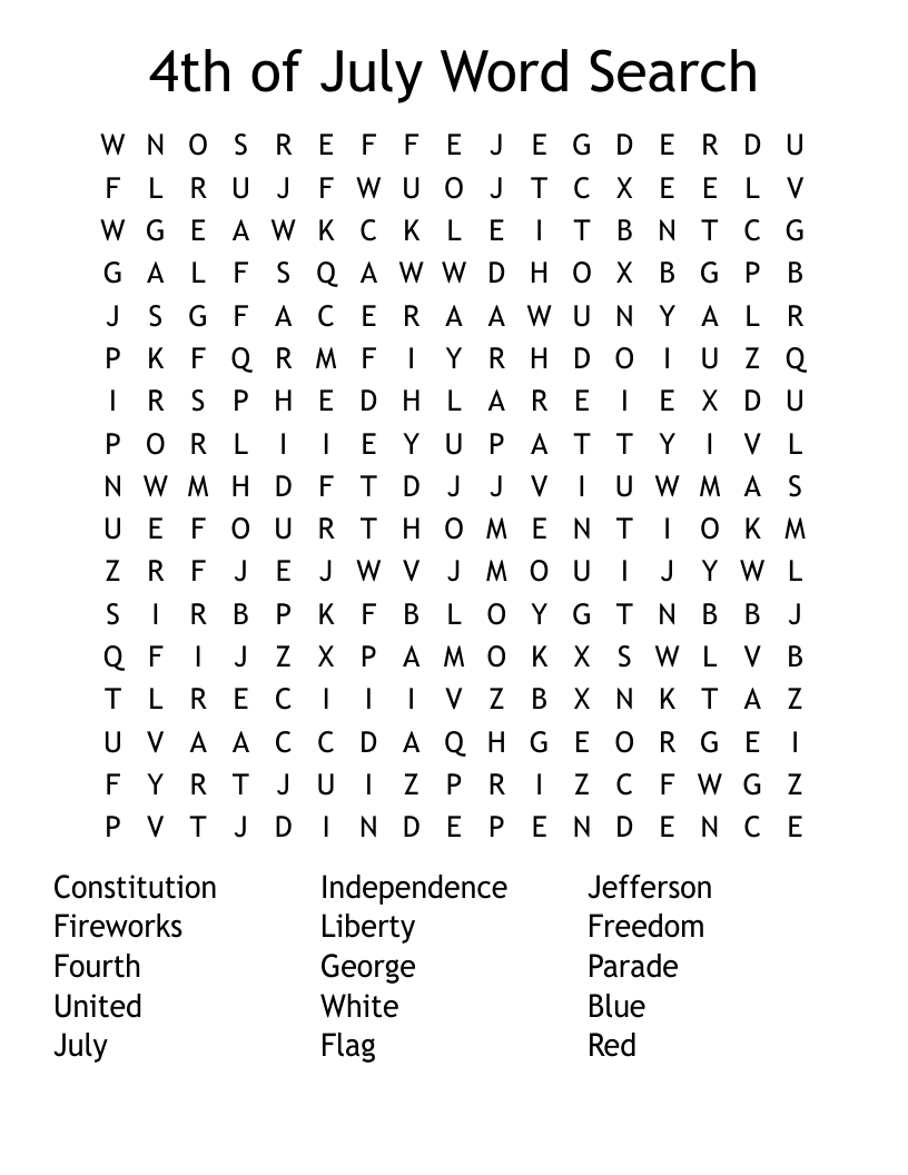 Independence Day Word Search WordMint