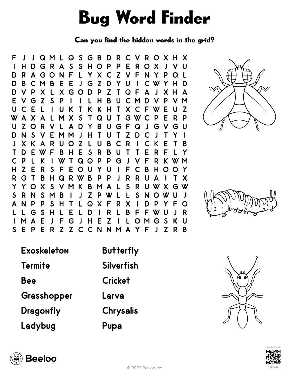 Insect Word Search Printable