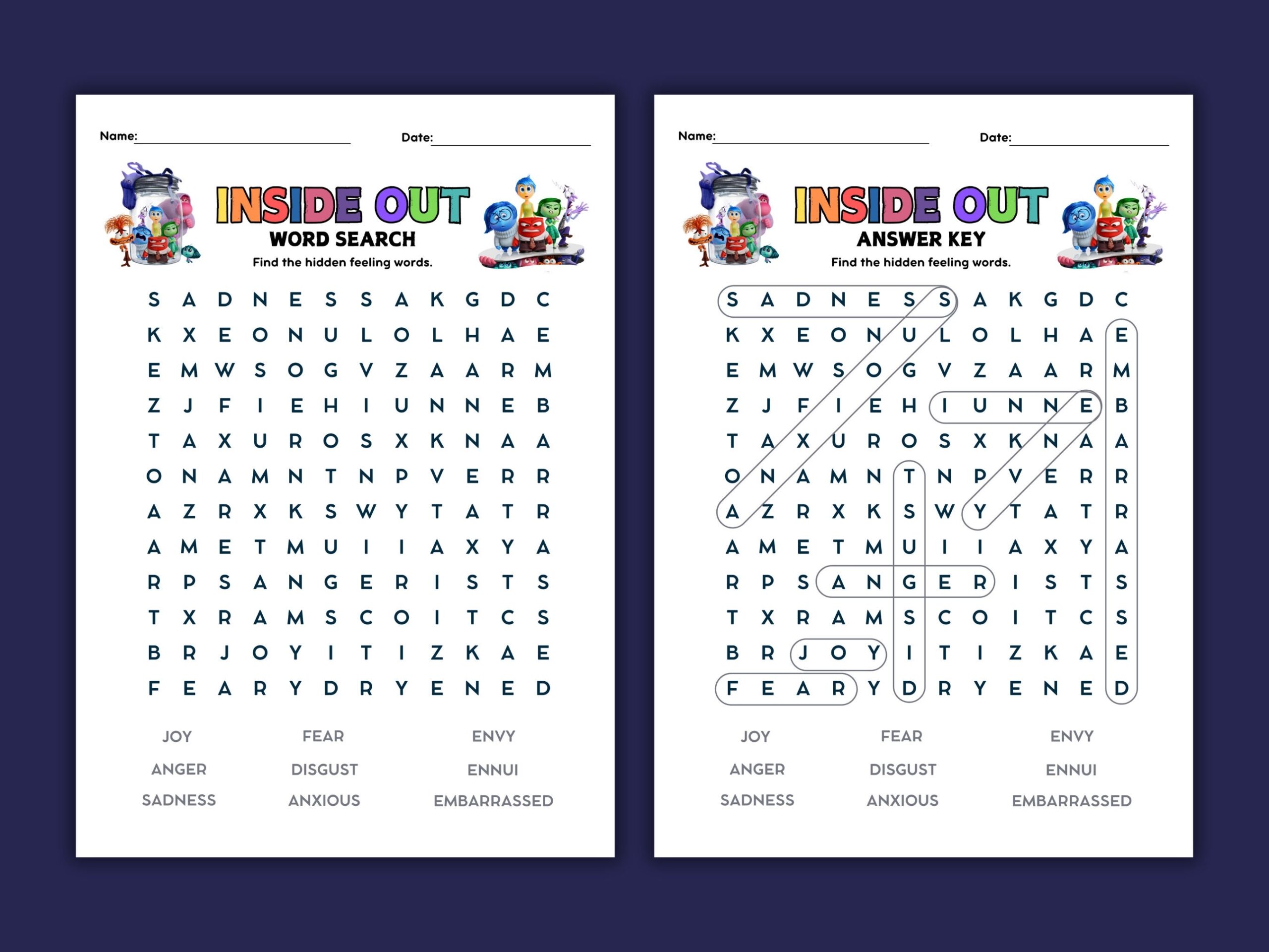Inside Out 2 Word Search Printable