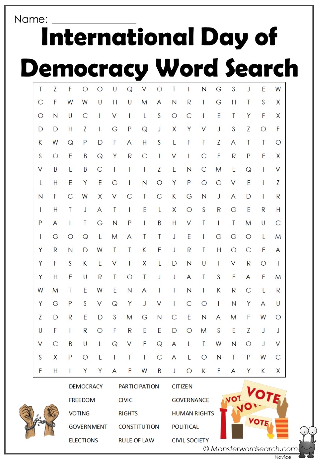 International Day Of Democracy Word Search Monster Word Search