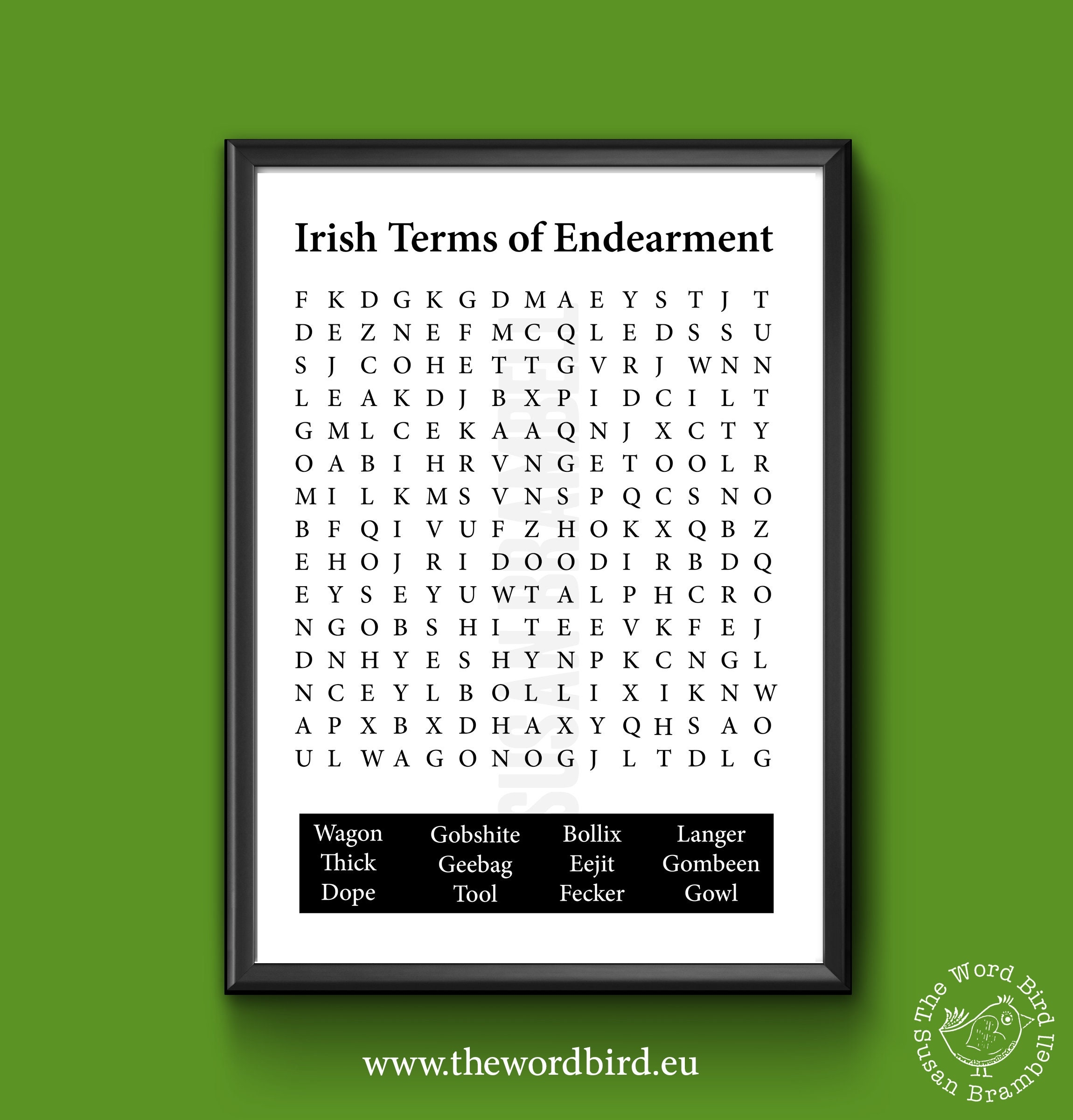 Irish Swear Words Word Search Print By The Word Bird Word Art Ireland Etsy Singapore