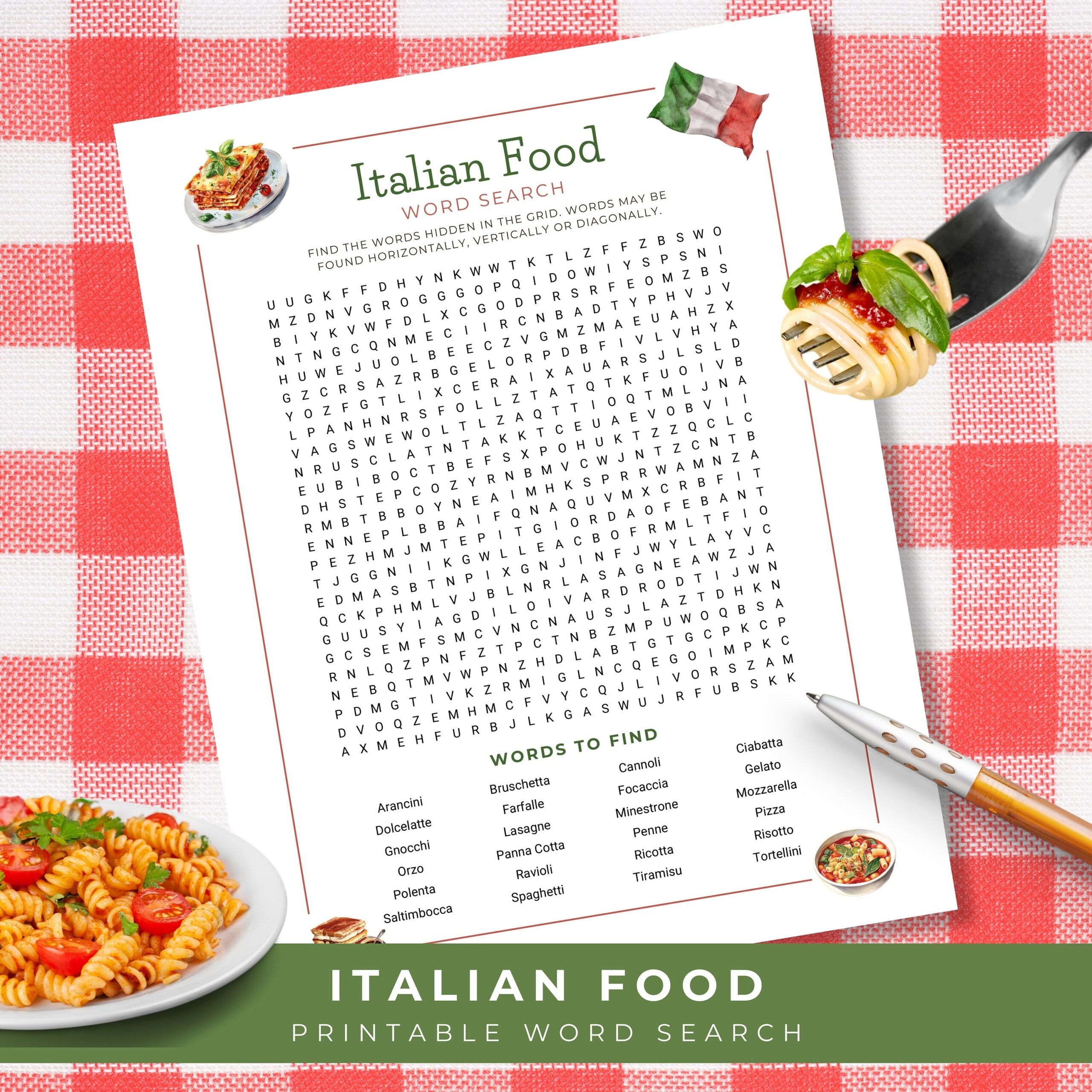 Italian Food Word Search Pasta Printable Puzzle Food Games For Adults Dinner Party Game Italy Vacation Cookery Class Activity Foodie Etsy