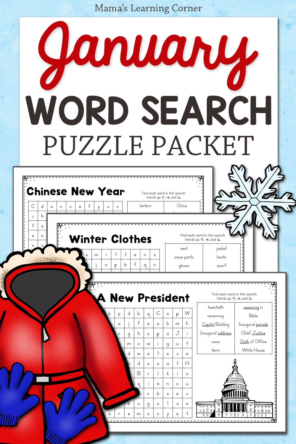 January Word Search Printable
