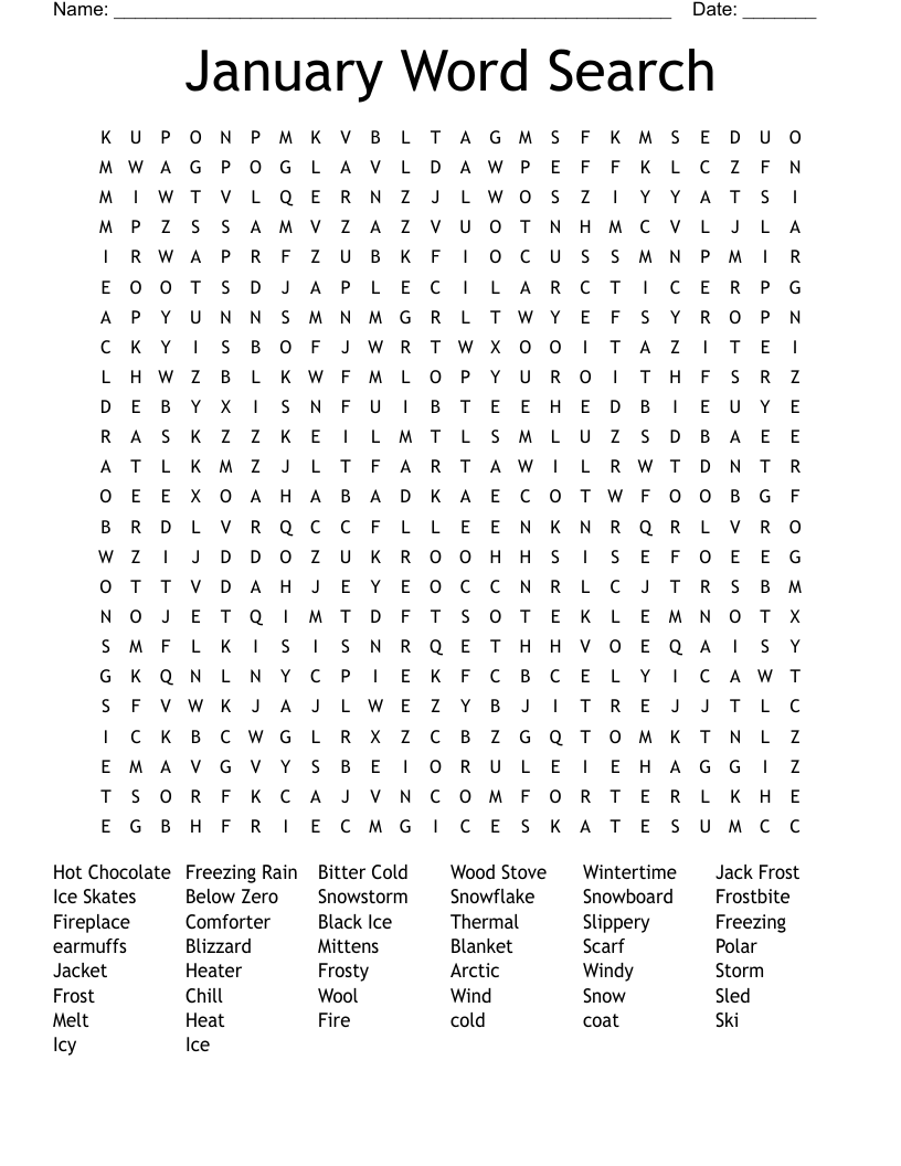 Printable January Word Search