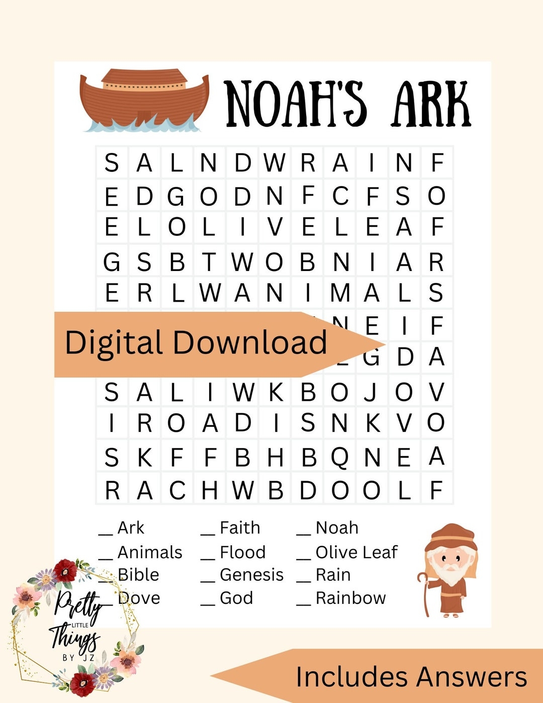 Noah's Ark Word Search Printable