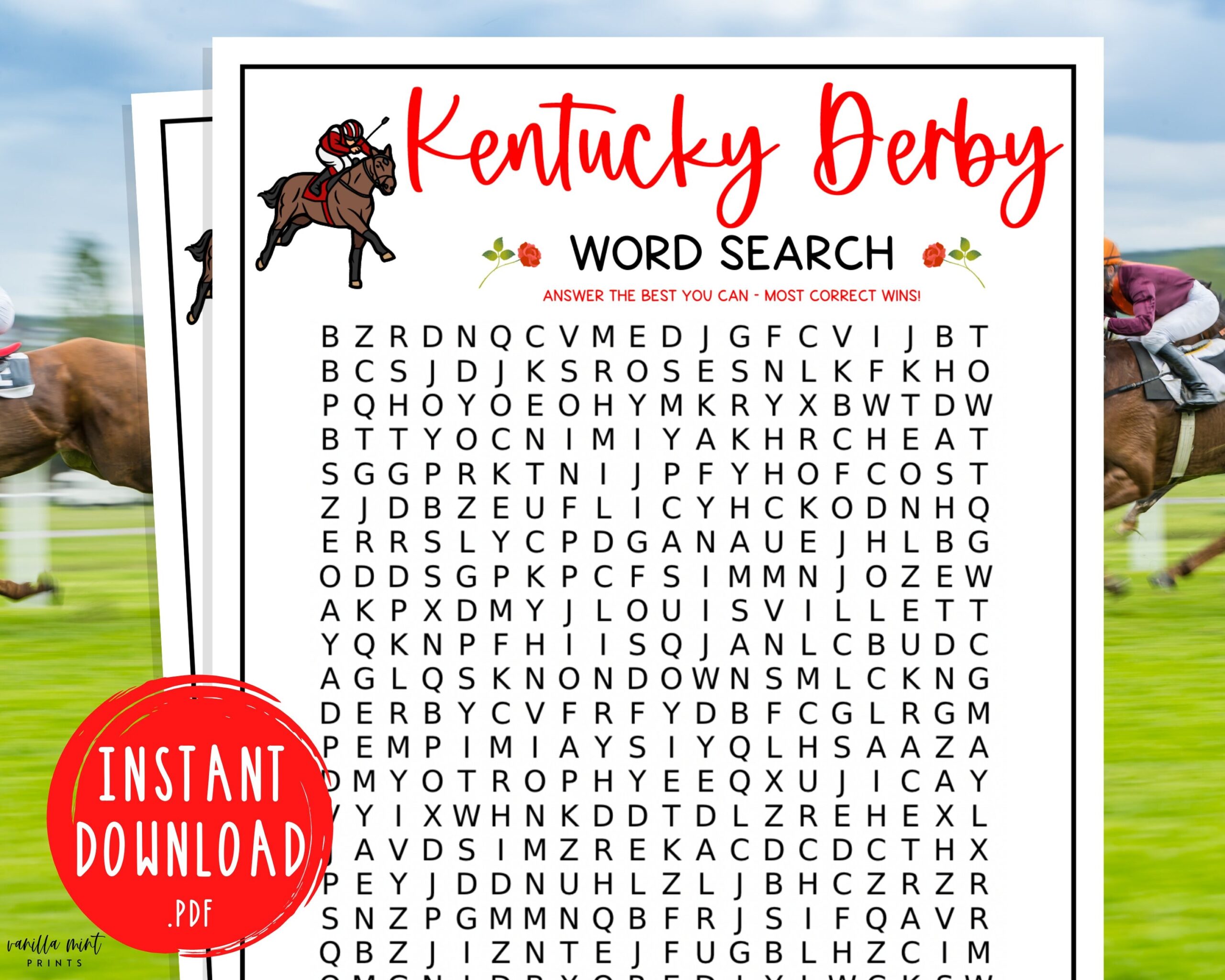 Kentucky Derby Word Search Game Triple Crown Party Games Horse Race Printable Derby Party Game Fun Activity For Adults U0026 Kids Etsy