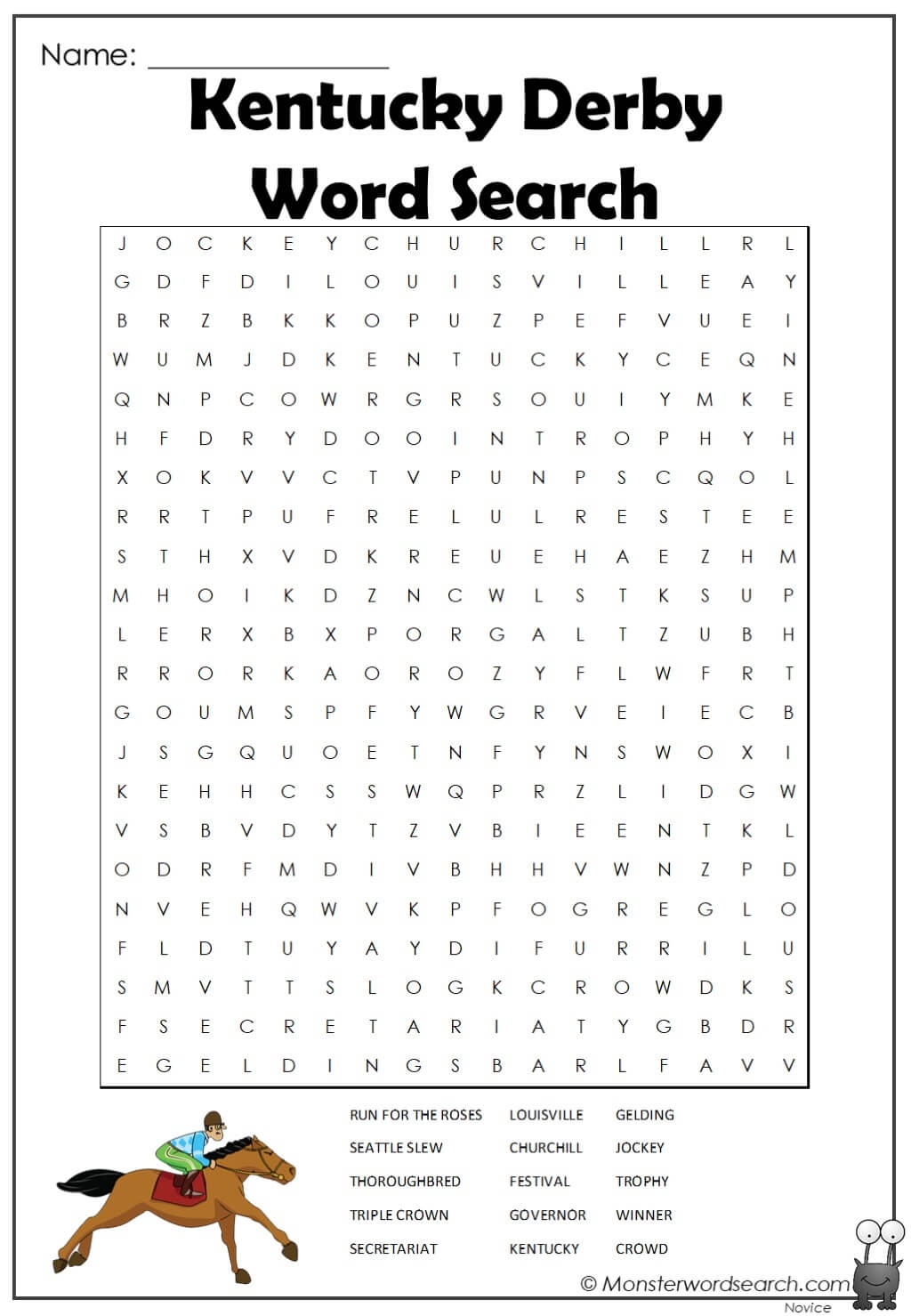 Kentucky Derby Word Search Printable