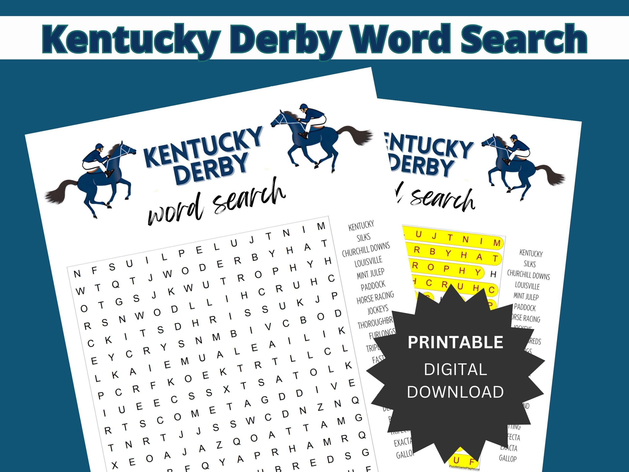 Kentucky Derby Word Search Puzzle Horse Racing Party Game Printable Derby Day Activity Fun Horse Race Day Challenge For All Ages Etsy