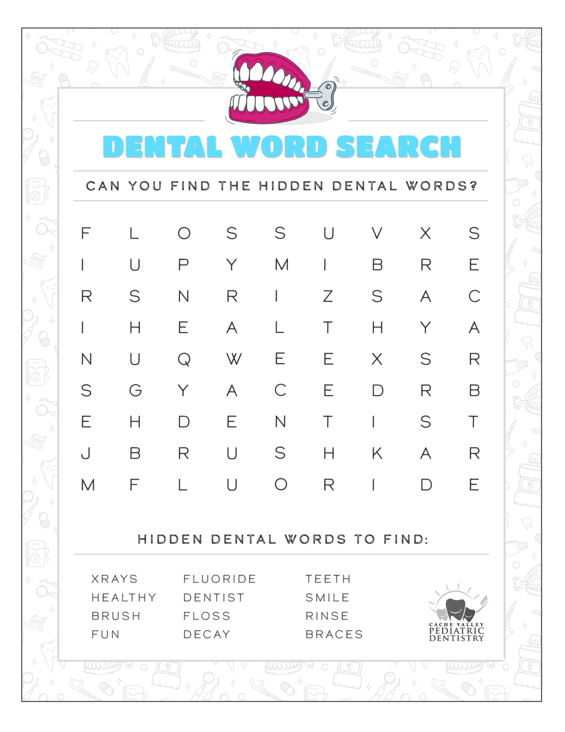 Dental Word Search Printable