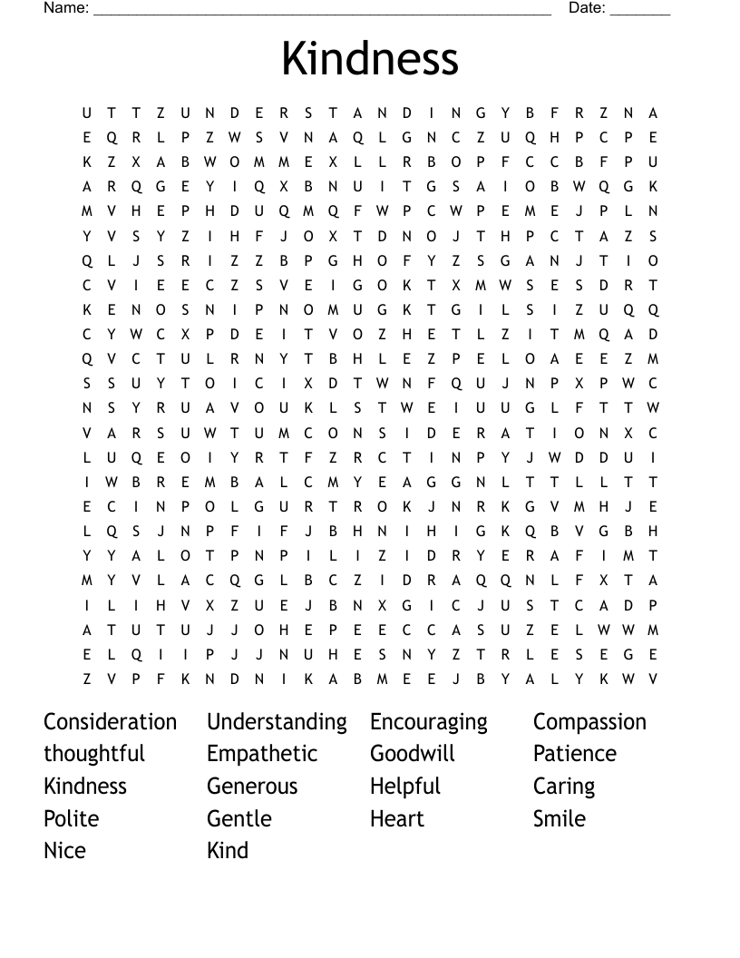 Kindness Word Search WordMint