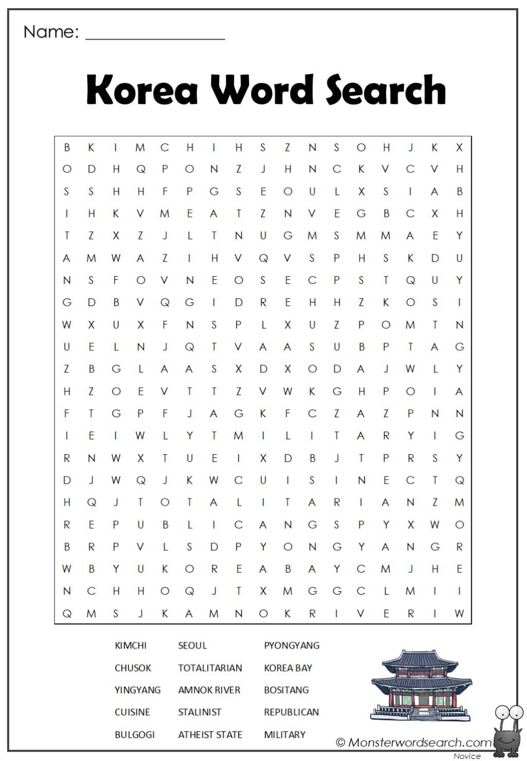 Korean Word Search Printable