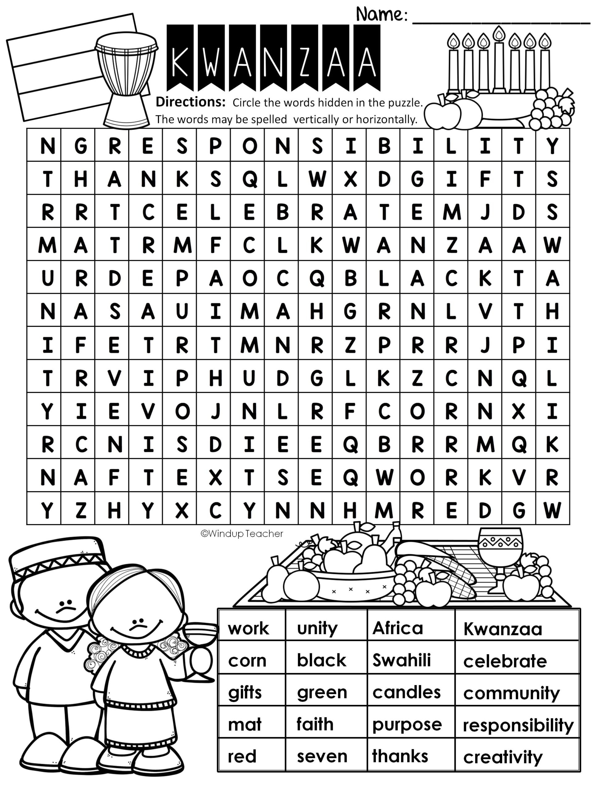 Kwanzaa Word Search EASY Puzzle Ready To Go 