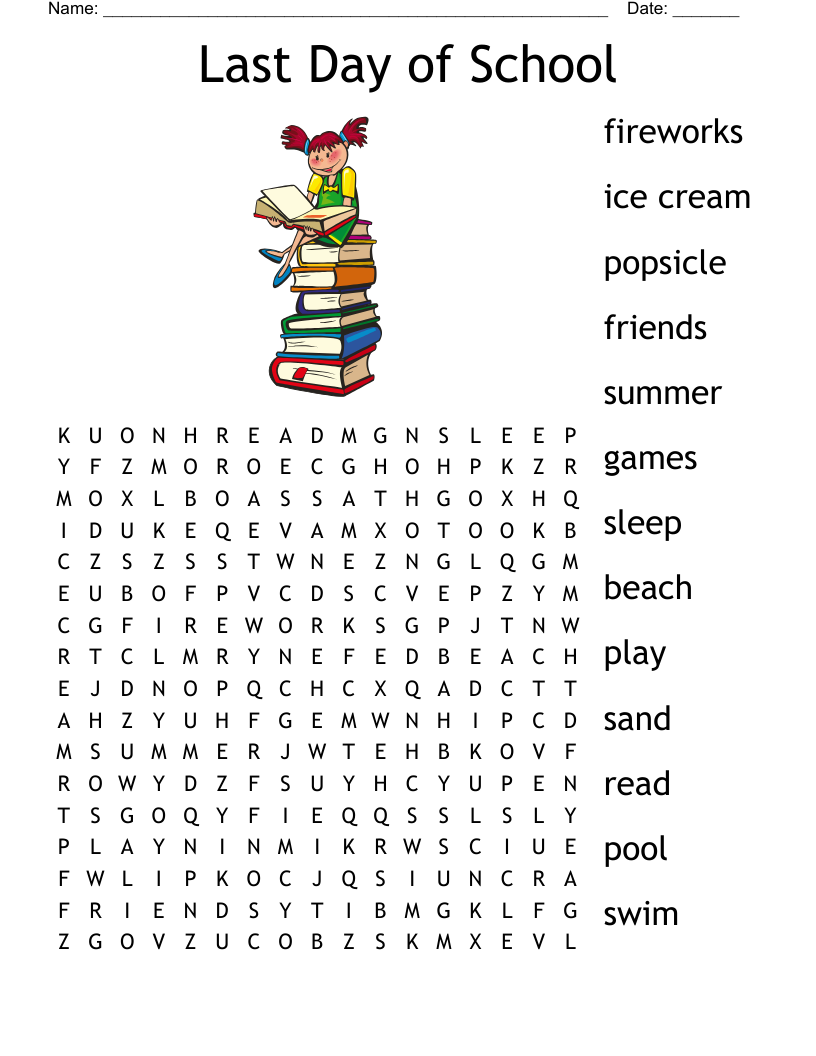 Last Day Of School Word Search WordMint
