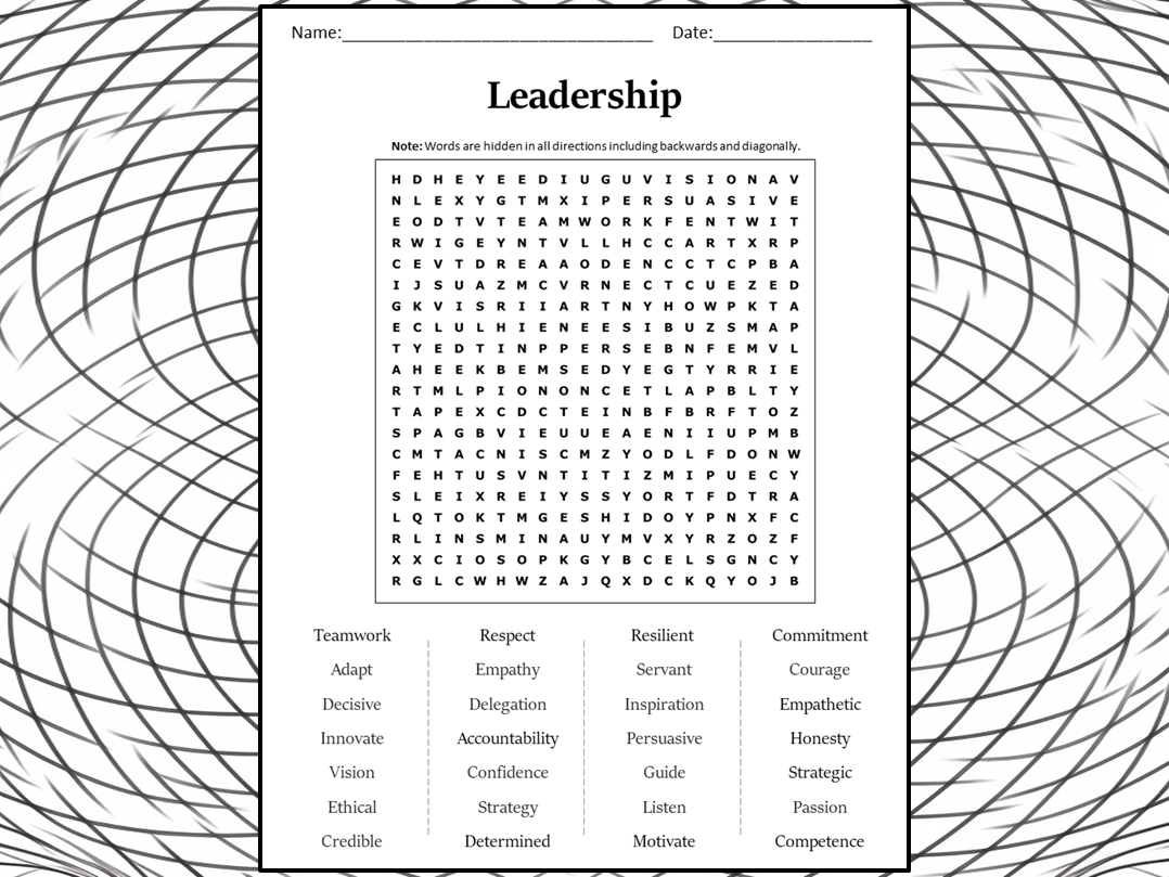 Leadership Word Search Puzzle Worksheet Activity Teaching Resources