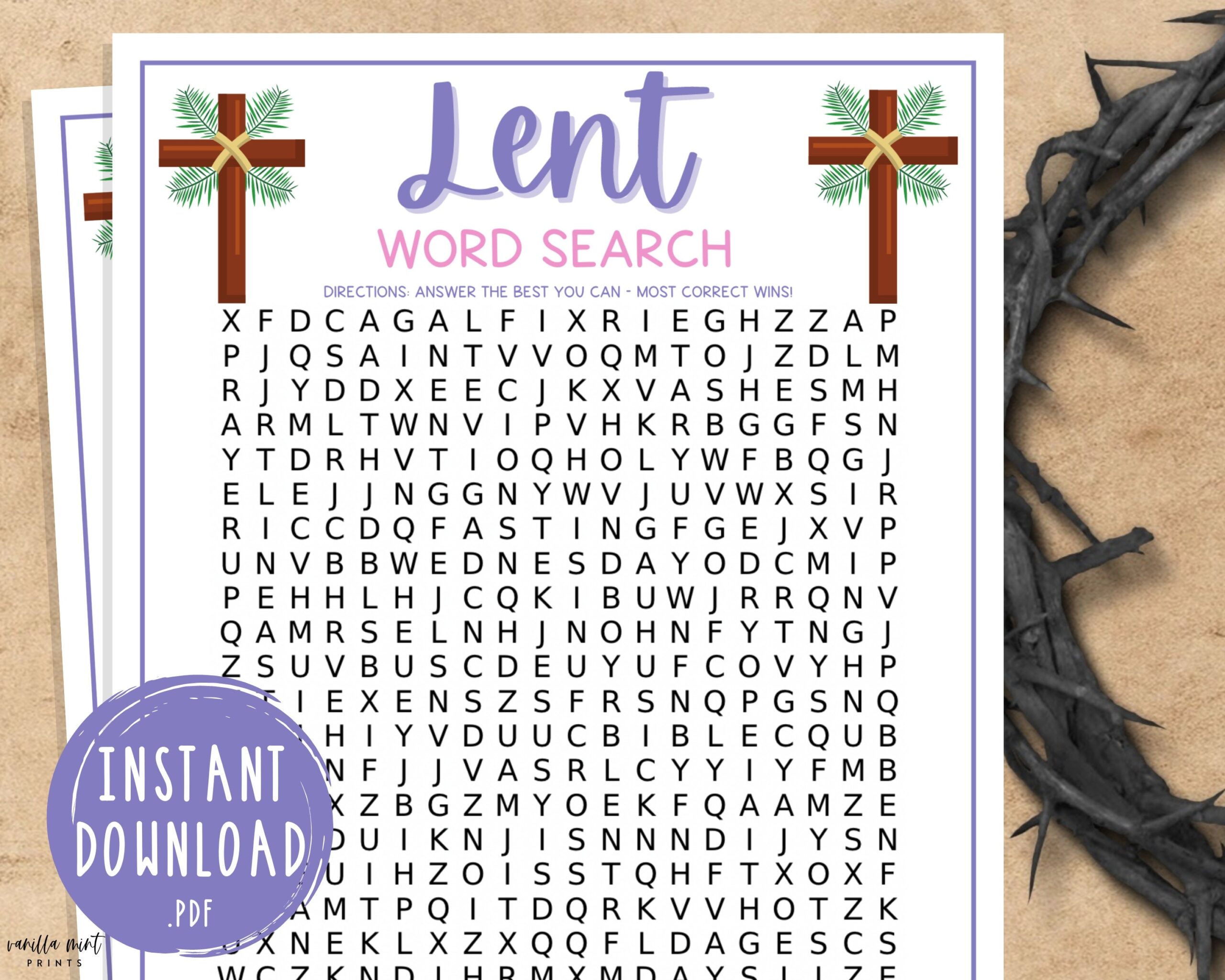 Lent Word Search Lenten Printable Party Games Easter 
