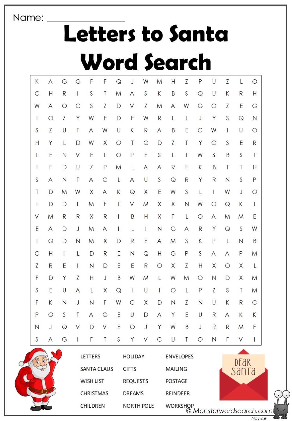 Letters To Santa Word Search Monster Word Search