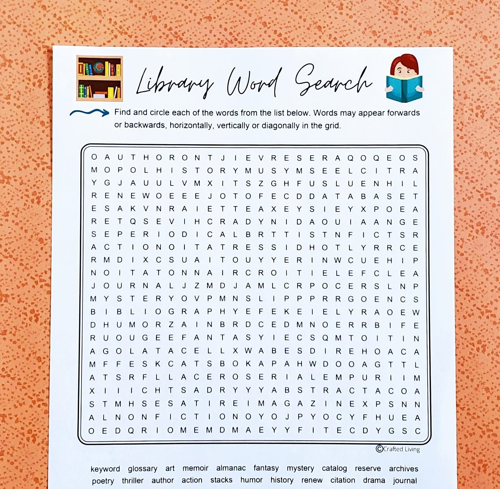 Library Printable Word Search Book Word Puzzle Party Game Brain Teaser Game Classroom Home School Family Activity Vocabulary Game Etsy UK