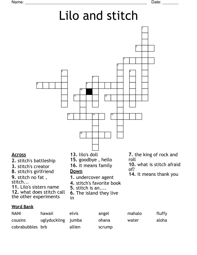 Lilo And Stitch Crossword WordMint