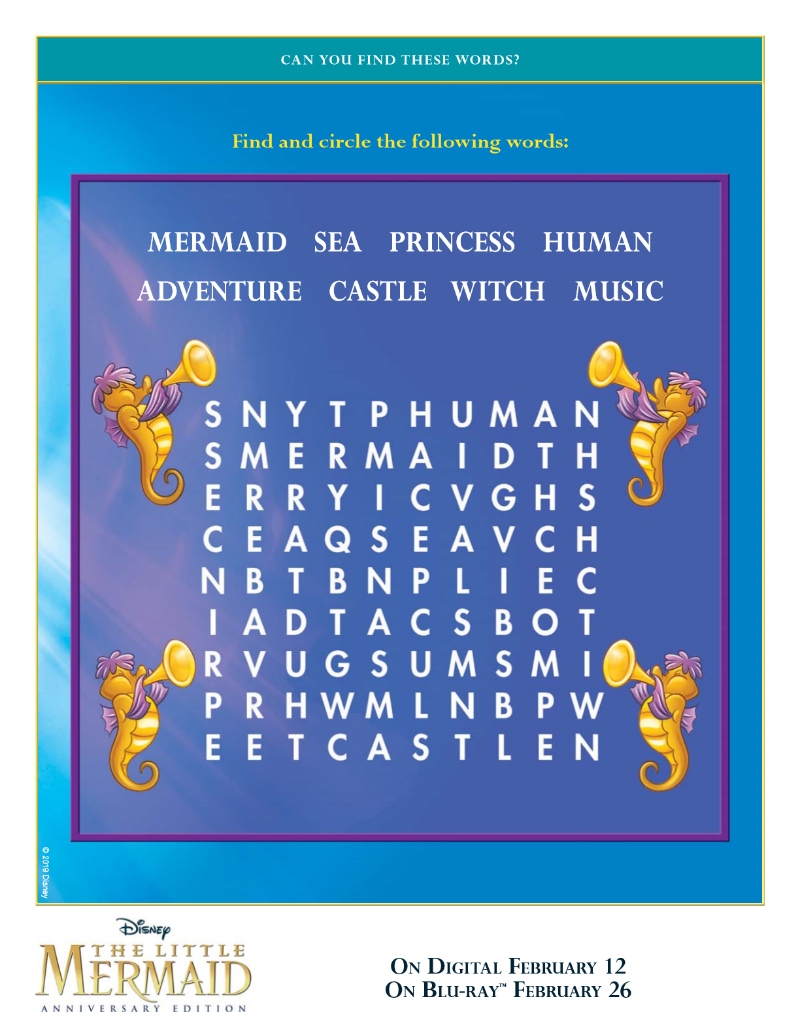 Little Mermaid Word Search Free Disney Activity Page Mama 