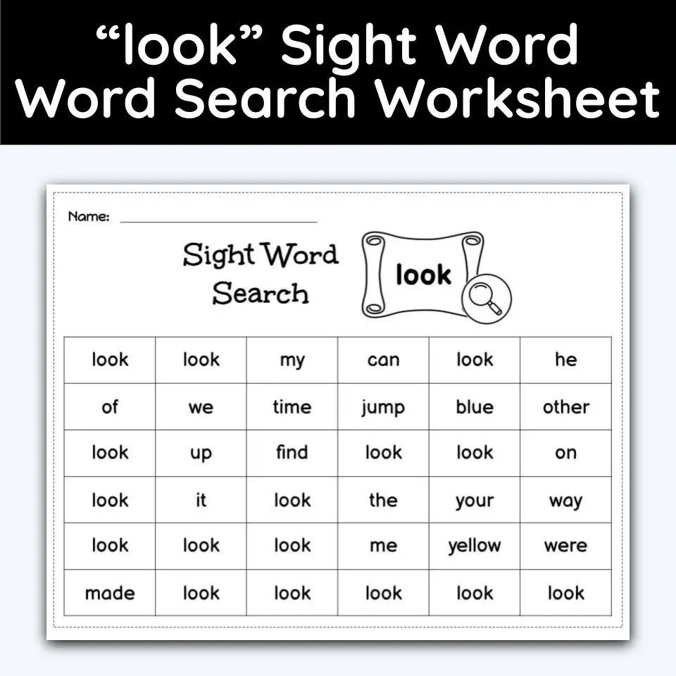 Look Sight Word Single Word Search Worksheet