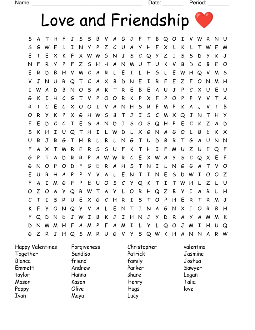 Love Word Search Printable